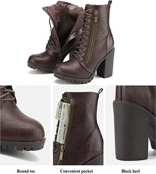 DREAM PAIRS Women's Terran Mid Calf Combat Boots Built-in Wallet Pocket Shoes