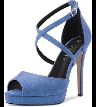 DearOnly Womens Platform Pumps Peep Open Toe High Stiletto Heel Ankle Strap Suede Dress Shoes Bridal Wedding Shopping Vacation 5 Inch