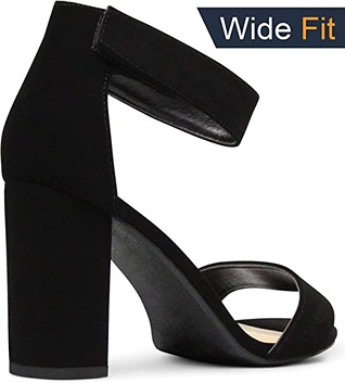 MARCOREPUBLIC Edmonton Wide-Fit Women's Open Toe Ankle Strap Chunky Block Stacked Heels Sandals